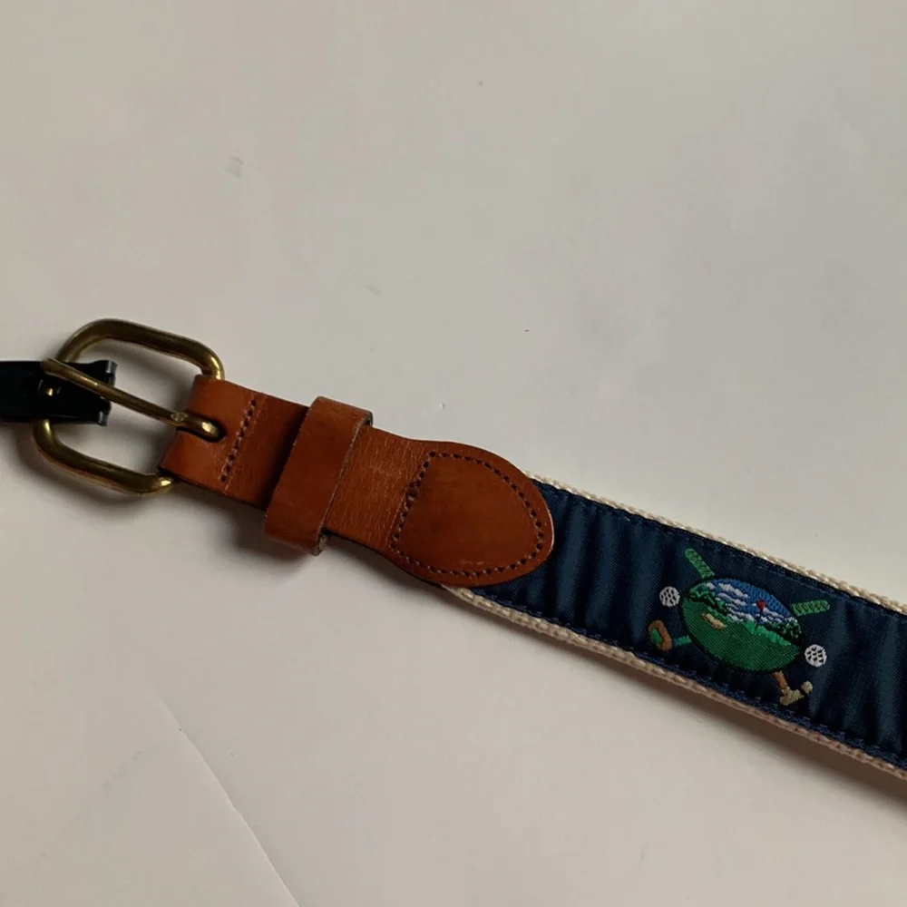 📌 Vintage Essex CT Leather Man ltd solid brass buckle leather and web golf belt